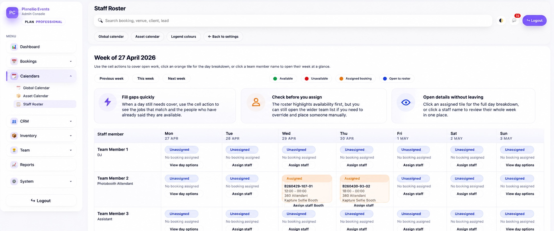 Planellio staff tools feature